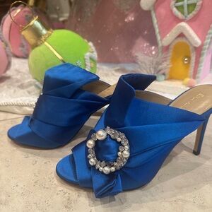 Enzo Angiolini Royal Blue Satin Heels with Pearl Accent